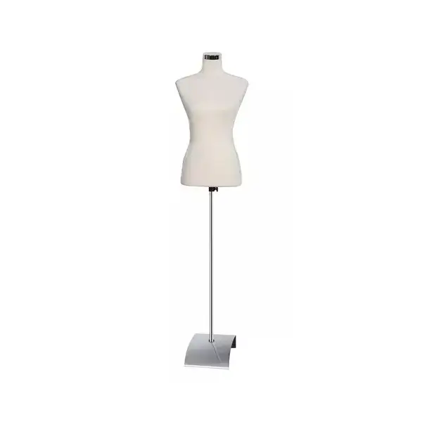 Maniquí de Costura, Torso femenino de mujer blanco con pedestal cuadrado para confección