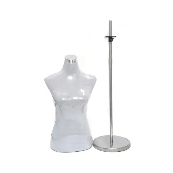 Maniquí de Costura, Torso femenino de mujer blanco con pedestal redondo para confección