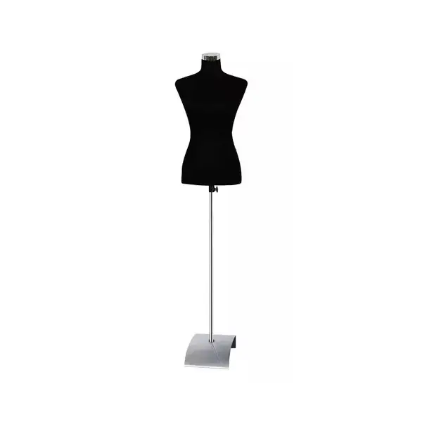 Maniquí de Costura, Torso femenino de mujer negro con pedestal cuadrado para confección