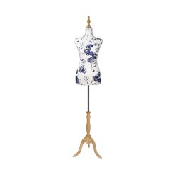 torso-maniqui-dama-con-base- de madera-para-costura flor azul